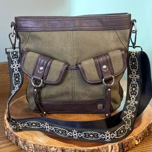 b.o.c. Olive Canvas Crossbody Bag | Upcycled w/ Boho Patterned Strap